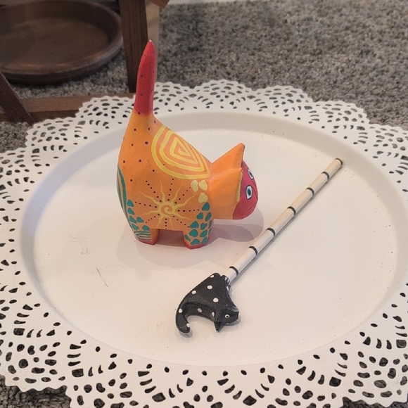 Colorful Cat Figurine with Decorative Stick - Picture 3 of 6